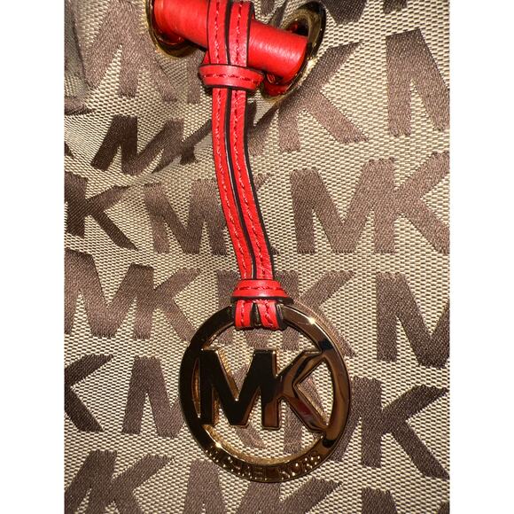 Michael Kors Canvas & Leather Tassel Shoulder Bag - Cream/Brown - EUC - Picture 7 of 17